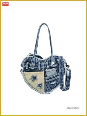 Heart Shaped Denim Purse Y2K Vintage Shoulder Handbag Crossbody